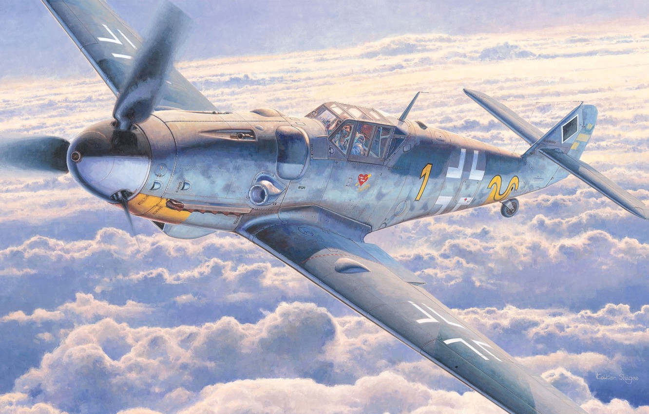 Photo Wallpaper The Sky, Clouds, Figure, Fighter, Art, - Messerschmitt Bf 109g 6 Hasegawa 1 32 - HD Wallpaper 