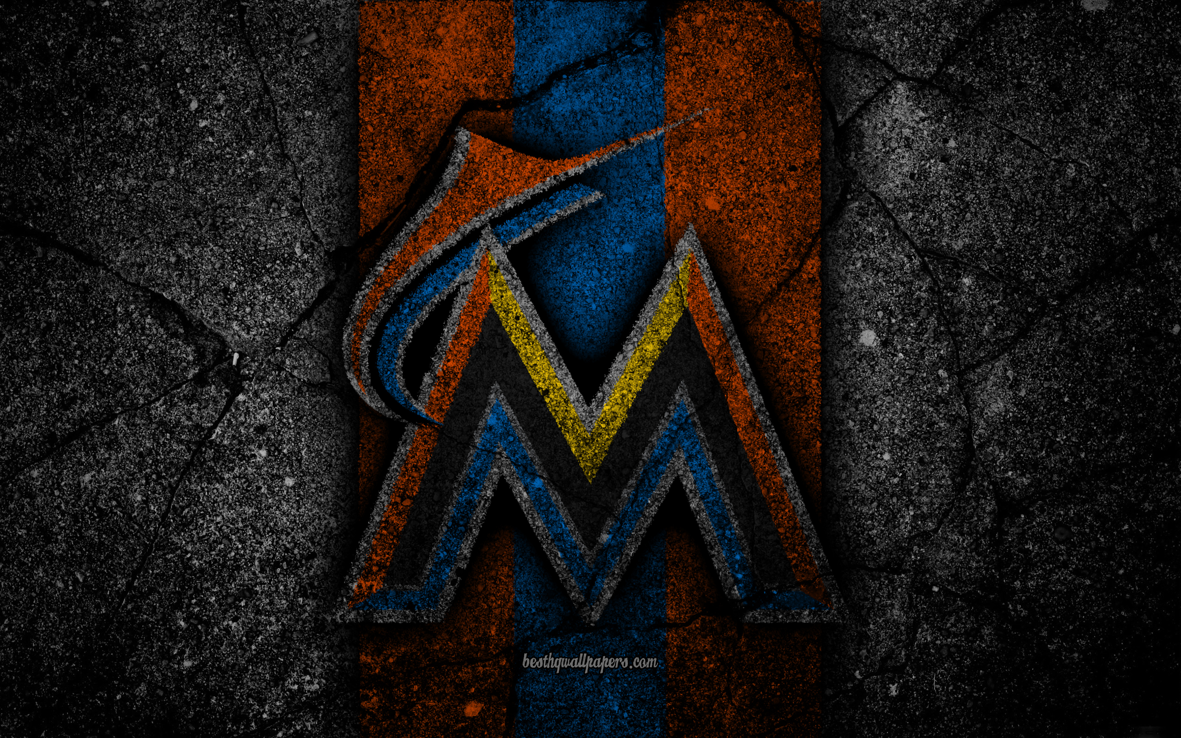 4k, Miami Marlins, Logo, Mlb, Baseball, Usa, Black - HD Wallpaper 