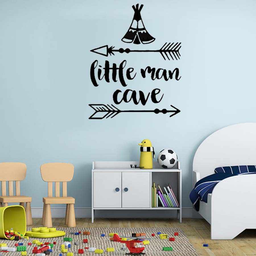 Little Man Cave Wall Decals Quote Words Nursery Boys - Dekorasi Kamar Tiga Dimensi - HD Wallpaper 