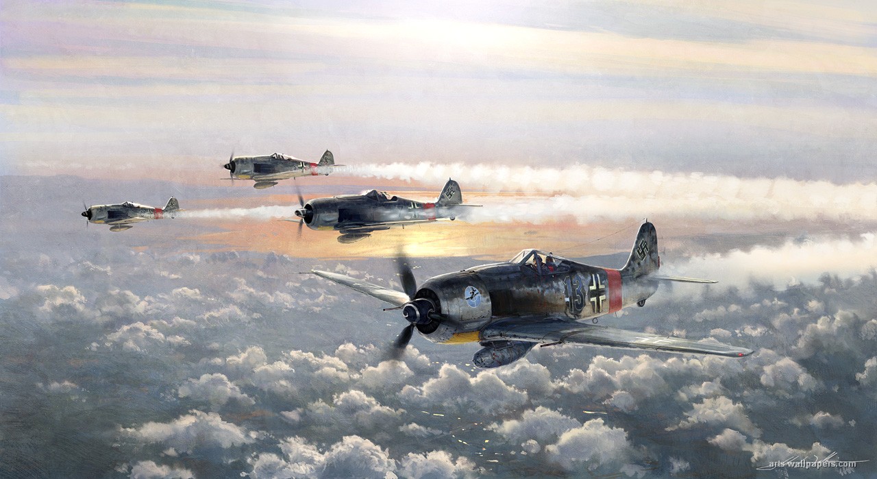 Wwii Aviation Art Related Keywords Amp - Fw 190 Formation - HD Wallpaper 
