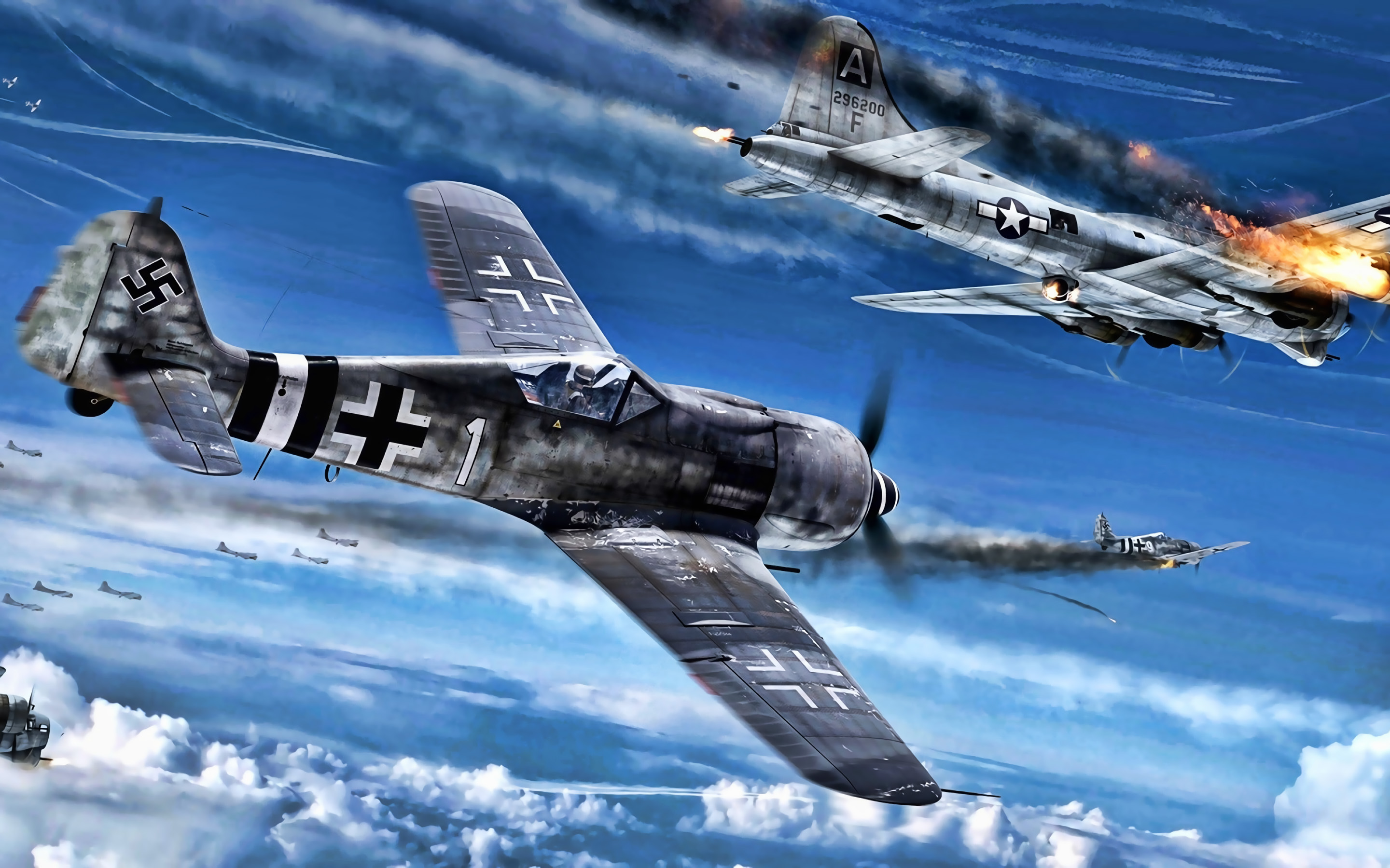 Focke Wulf Fw 190, Boeing B 17 Flying Fortress, Battle, - B17 Focke Wulf - HD Wallpaper 