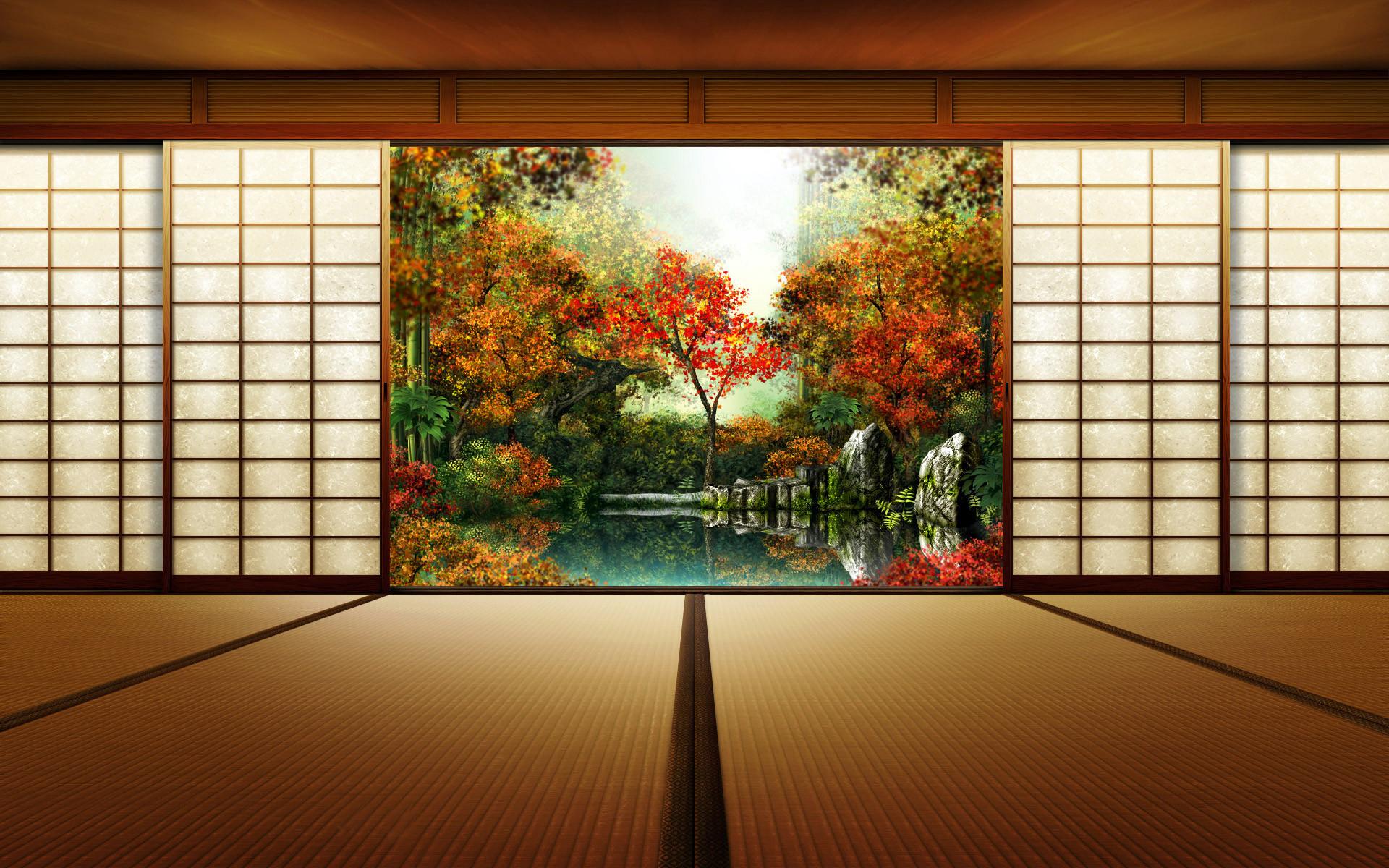 Japan Nature Wallpaper - Traditional Japanese House Background - HD Wallpaper 