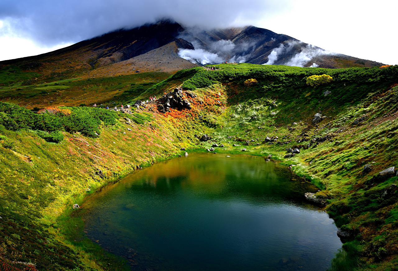 火山 湖 日本 - HD Wallpaper 