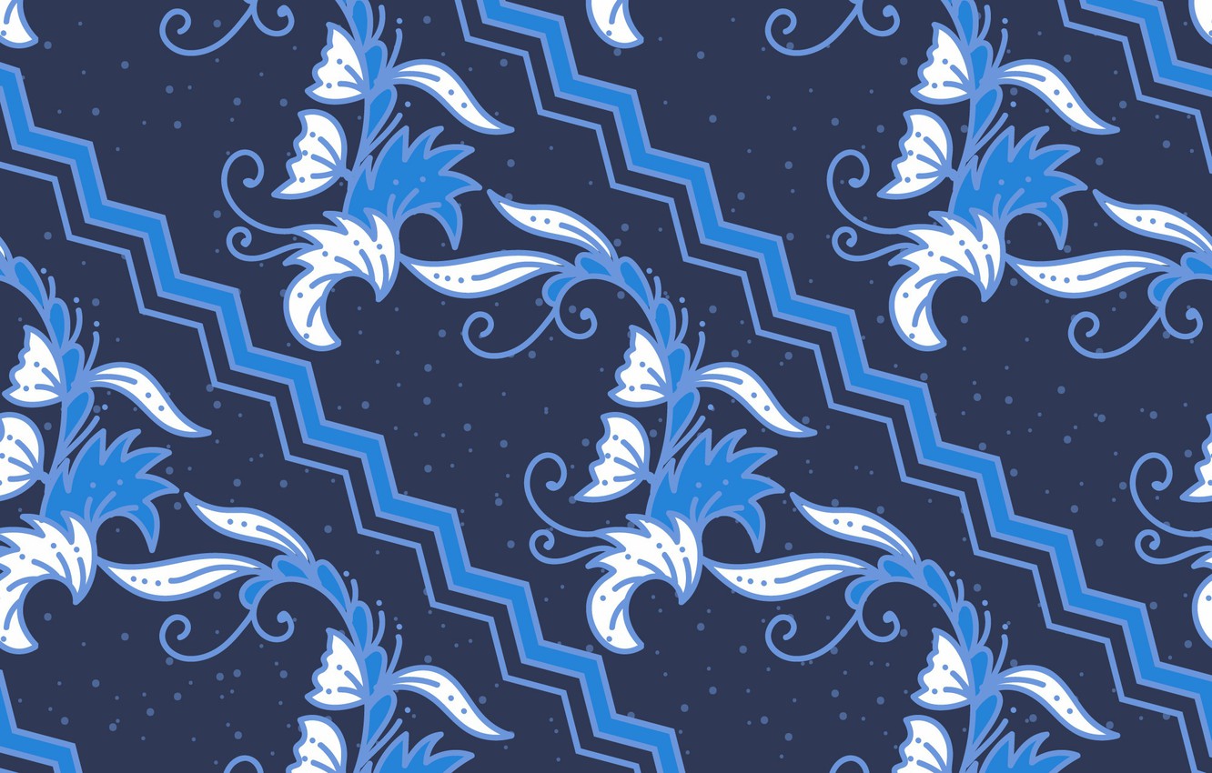 Photo Wallpaper Flowers, Blue, Background, Pattern, - Batik Pattern Blue Hd - HD Wallpaper 