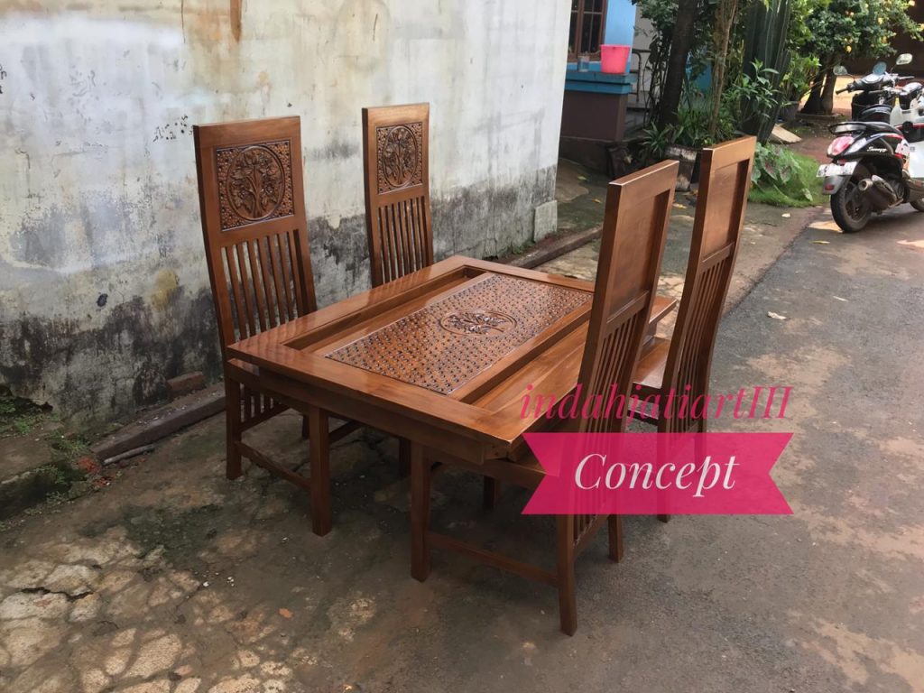 Set Meja Makan Kayu Jati Minimalis - Meja Makan Kayu Jati - HD Wallpaper 