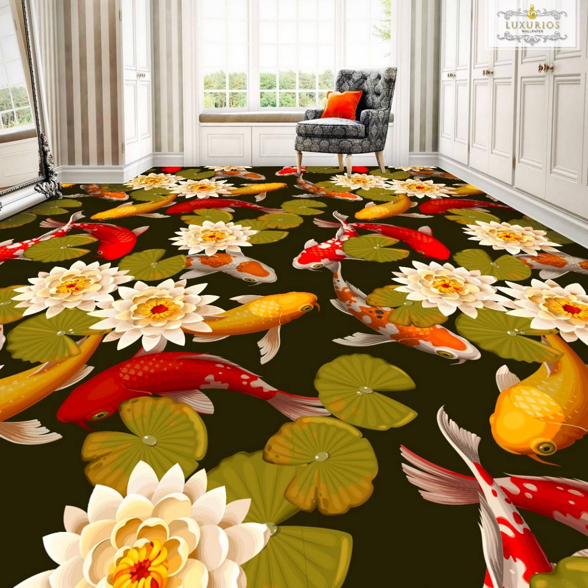 Wallpaper Custom Wallpaper 3d Wallpaper Lantai Ikan - Ikan Koi Wallpaper Dinding - HD Wallpaper 