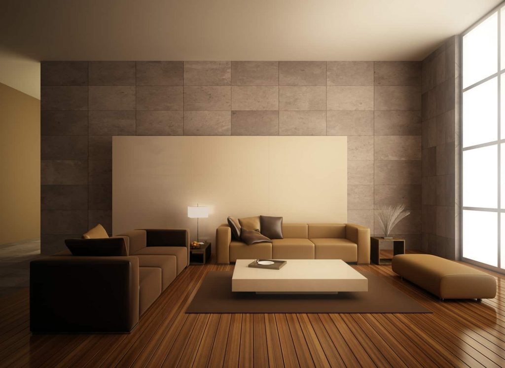 Minimalist Brown Living Room - HD Wallpaper 