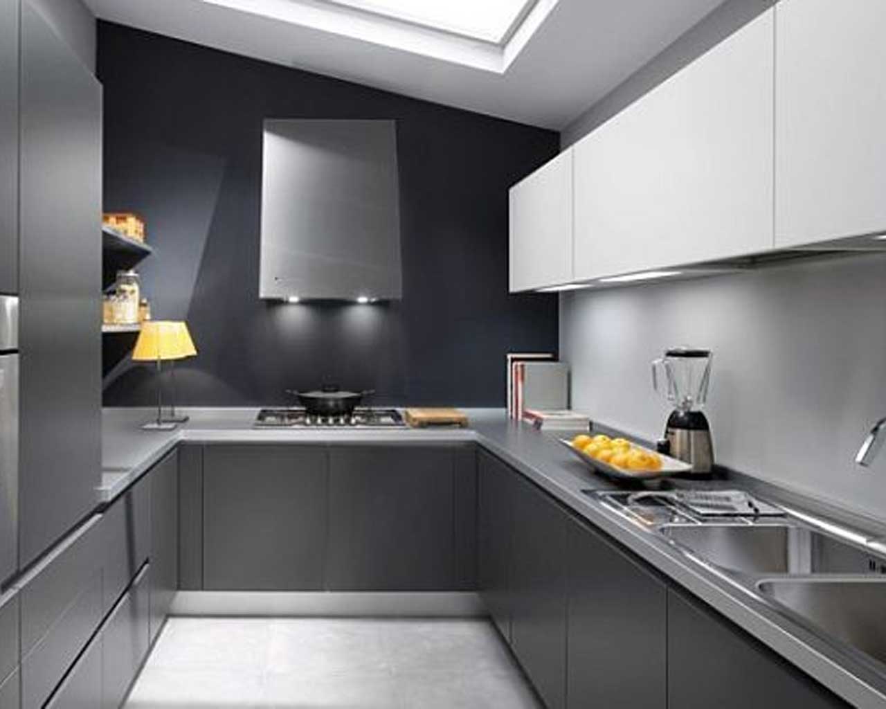 Minimalist Galley Kitchen Idea - Minimal Grey Kitchen Design - HD Wallpaper 