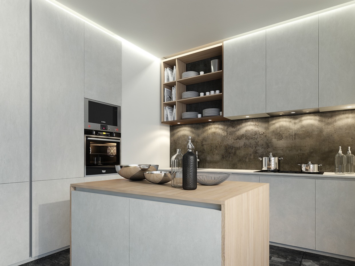 Small Modern Kitchen Interior Design - HD Wallpaper 