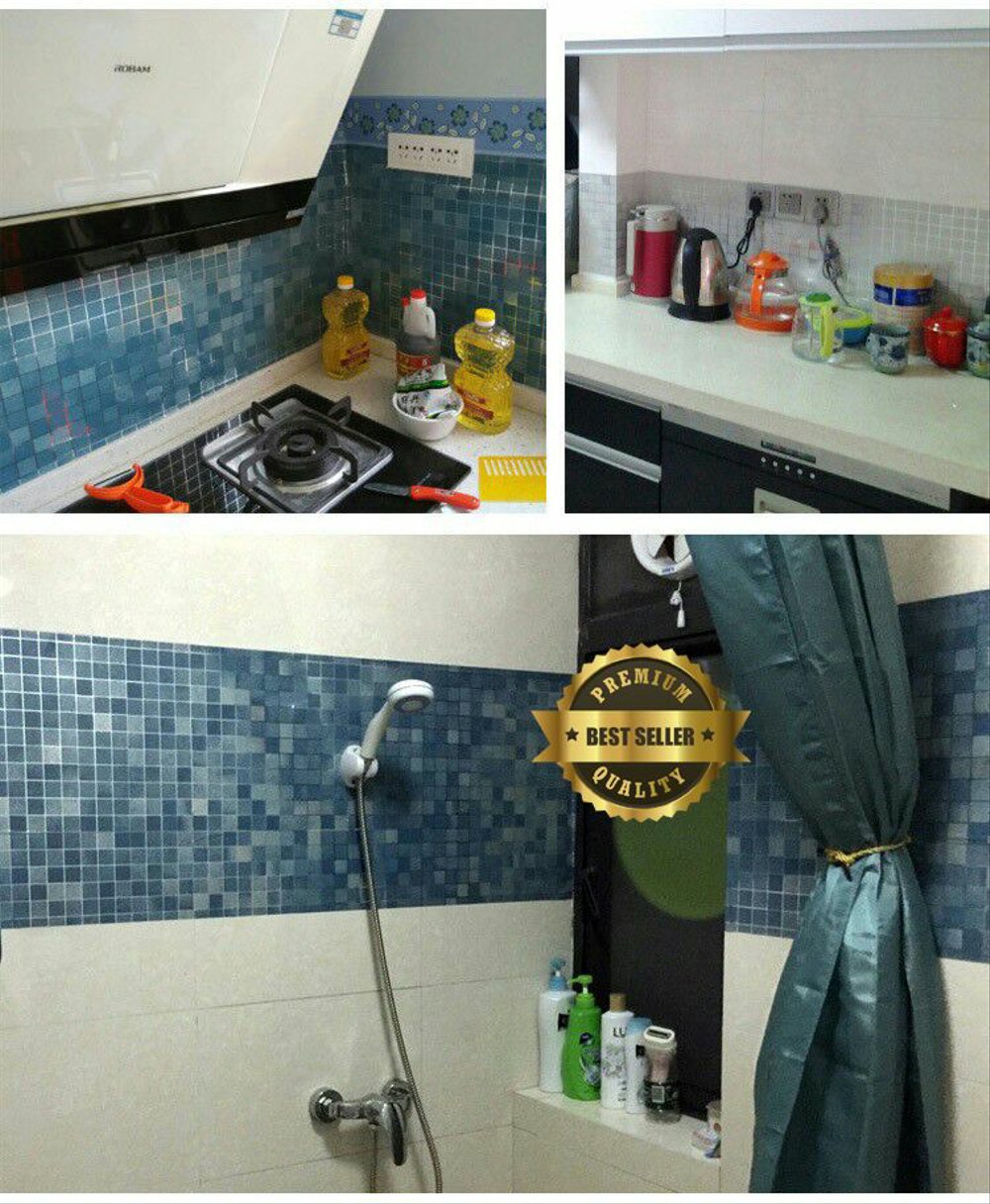 Grosir Wallpaper Sticker Dinding Dapur Kamar Mandi - Keramik Dinding Dapur Minimalis Biru - HD Wallpaper 