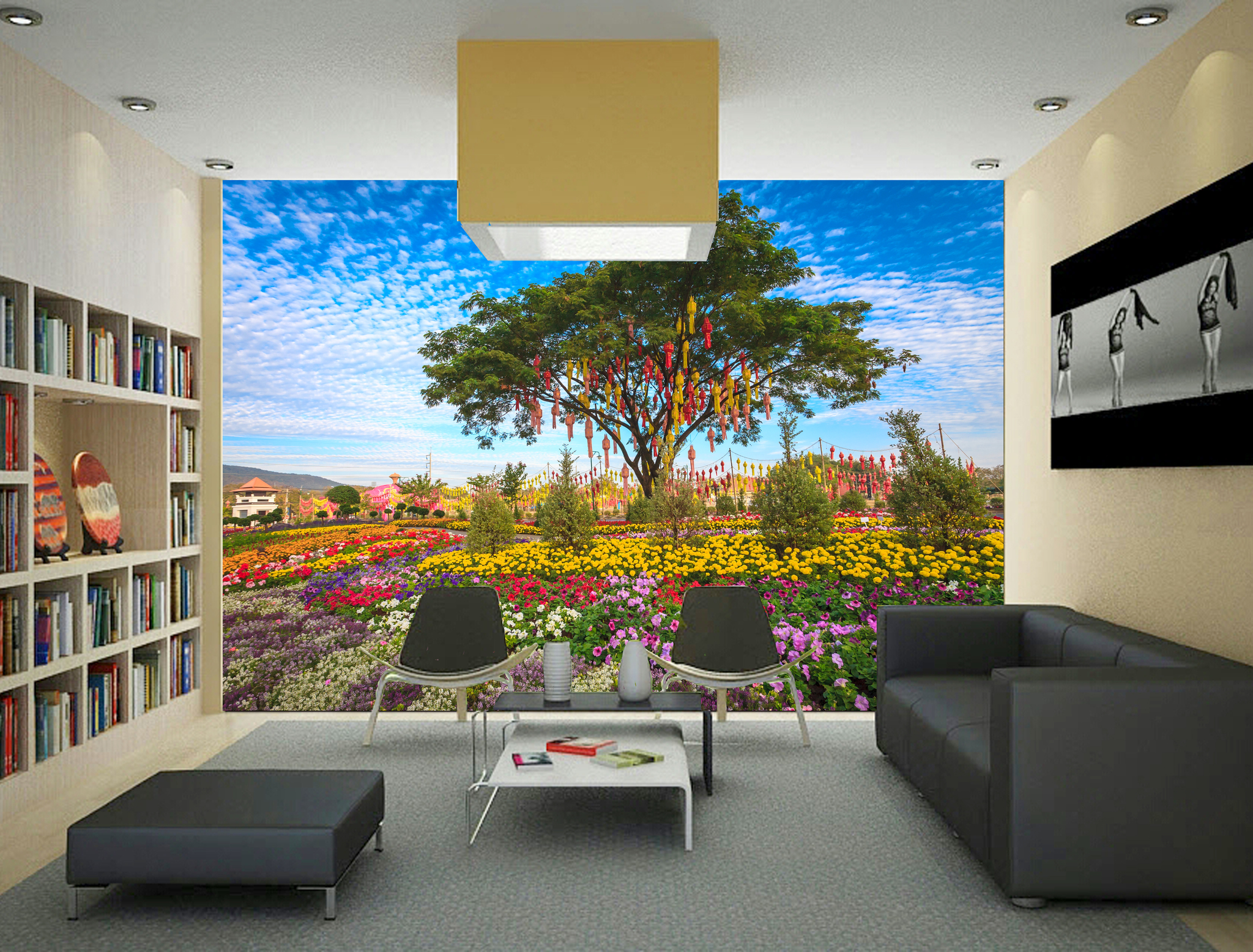 Jual Wallpaper Dinding Custom Motif Nature Warna Warni - Living Room With Garden - HD Wallpaper 