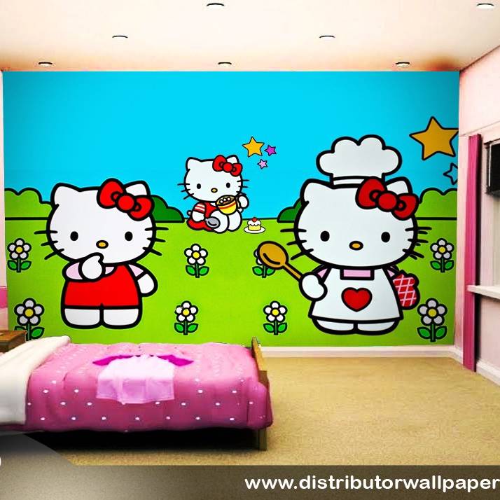 Wallpaper Custom Wallpaper 3d Wallpaper Dinding Anak - Hello Kitty Cook - HD Wallpaper 