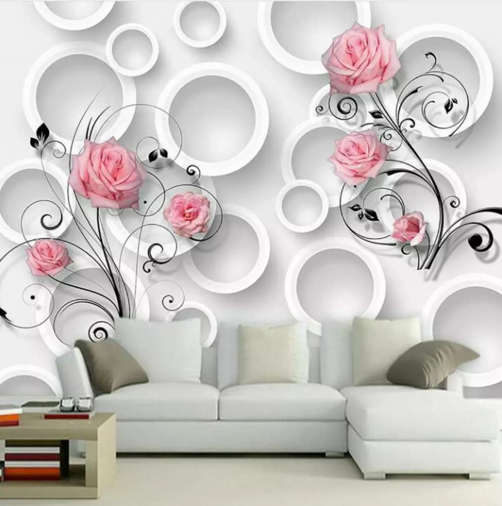 Wallpaper Dinding Custom 3d Rose - Floral Art Wall Painting - HD Wallpaper 