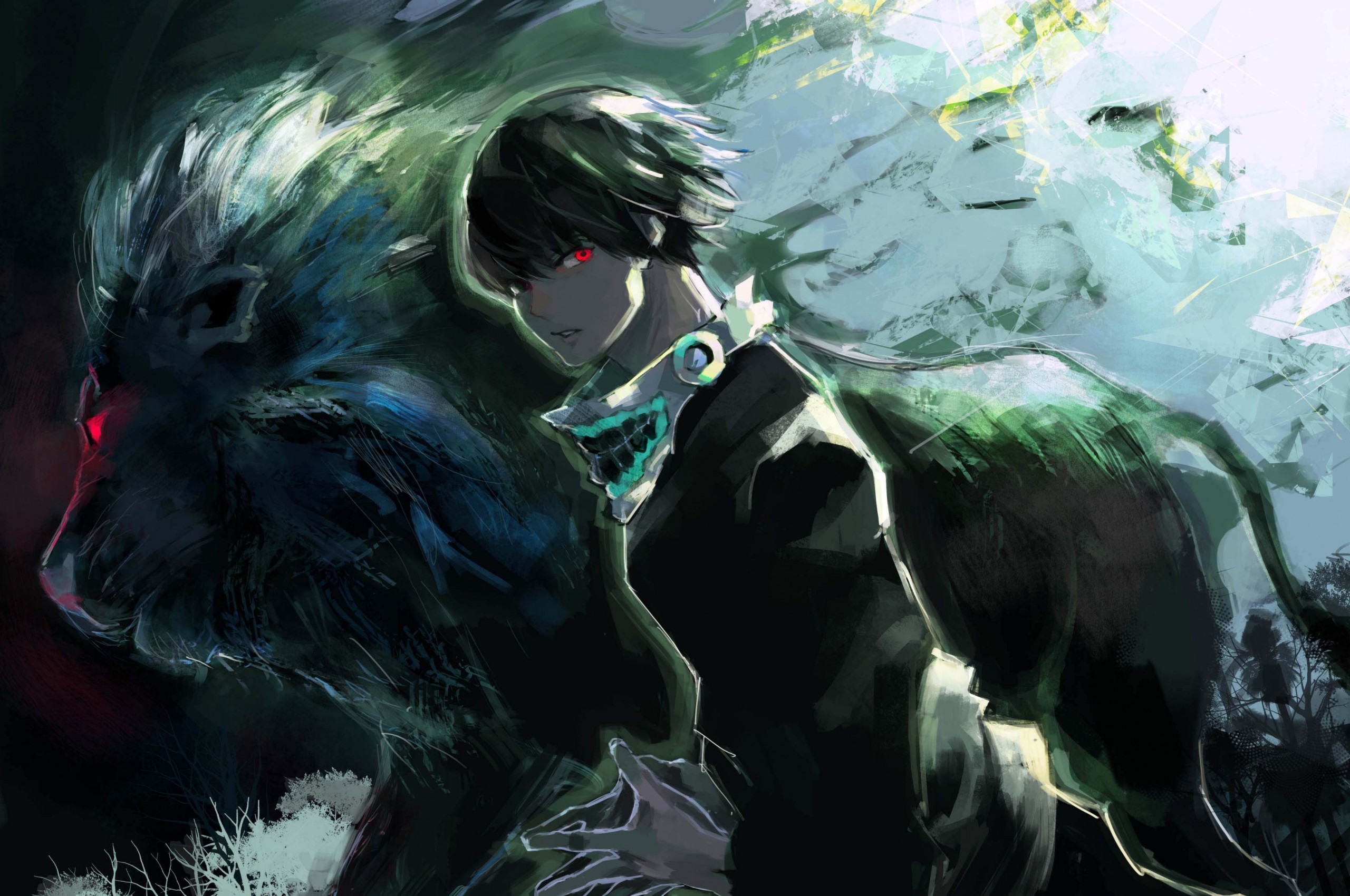 Tokyo Ghoul, Lion, Kaneki Ken, Red Eyes, Dark, Painting - Tokyo Ghoul - HD Wallpaper 