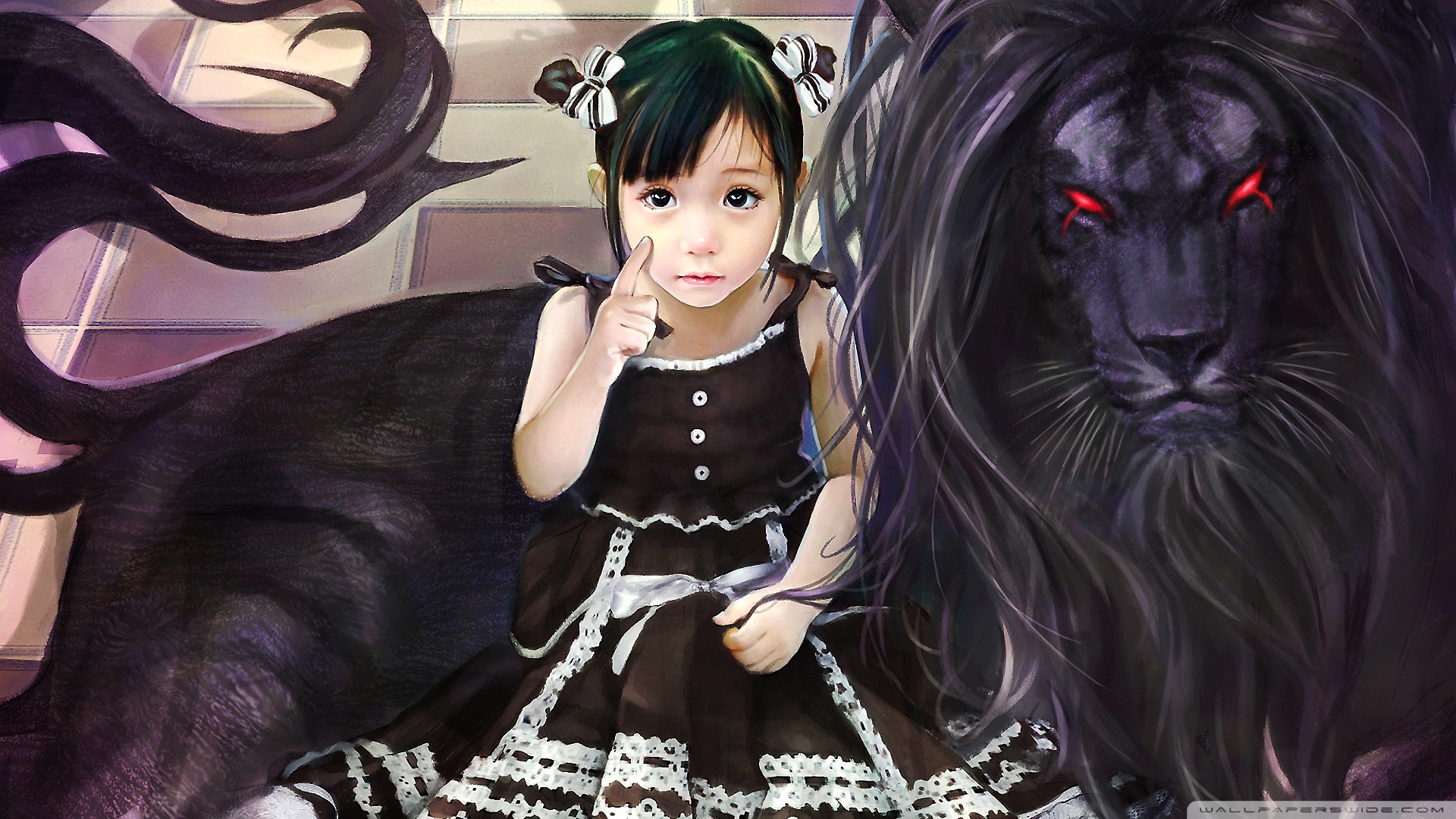 Girl With A Black Lion - HD Wallpaper 