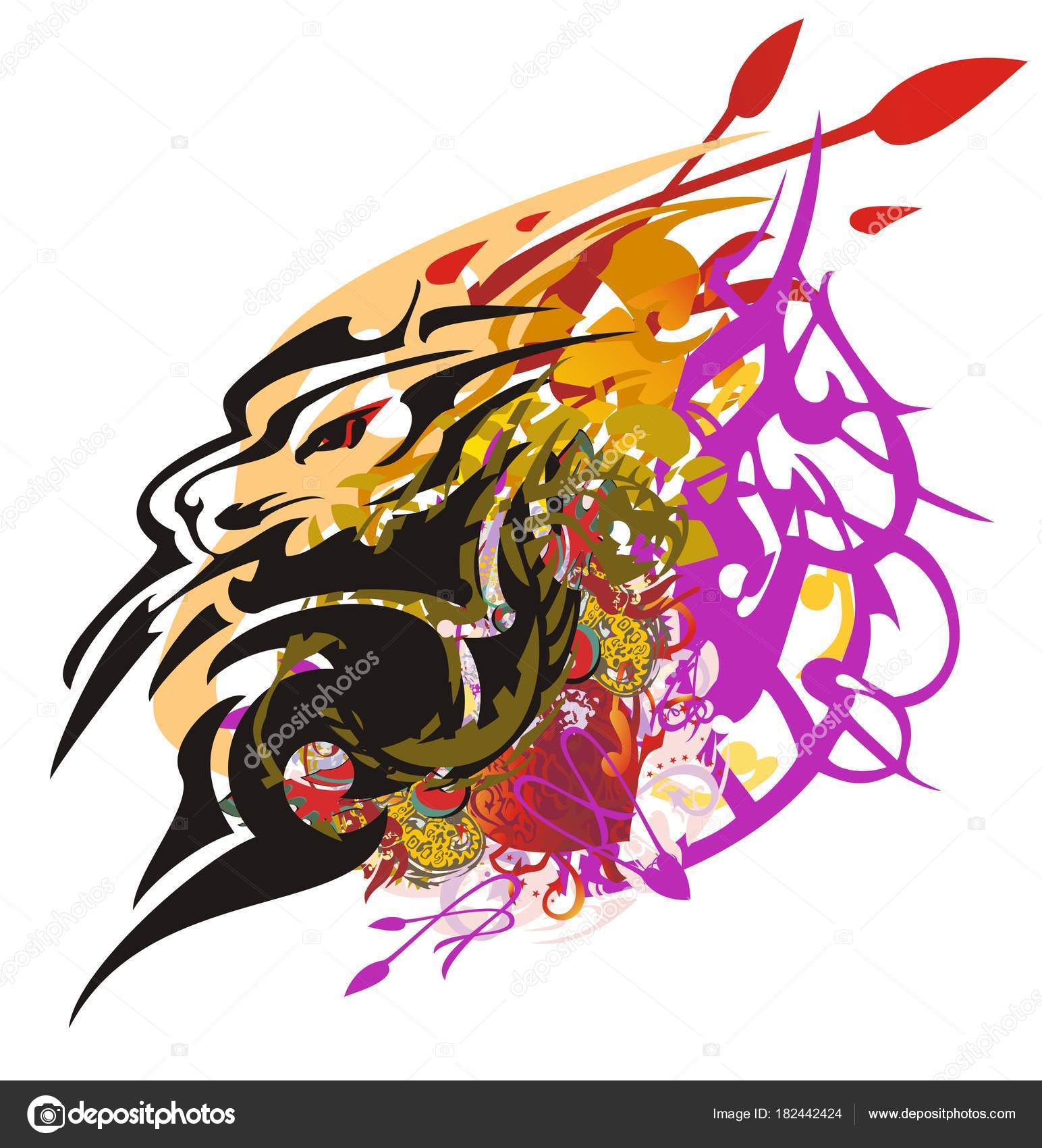 Snake Lion Tiger Head Tribal Aggressive - HD Wallpaper 