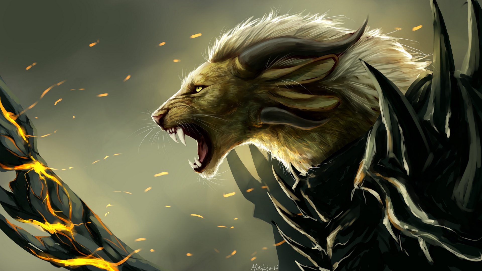 Wallpaper Lion, Grin, Art, Predator, Fabulous, Creature, - Mystical Creatures - HD Wallpaper 