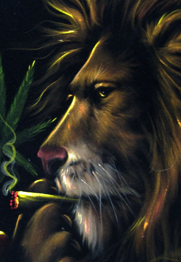 Bob Marley And Lion Smoking, Original Oil Painting - HD Wallpaper 
