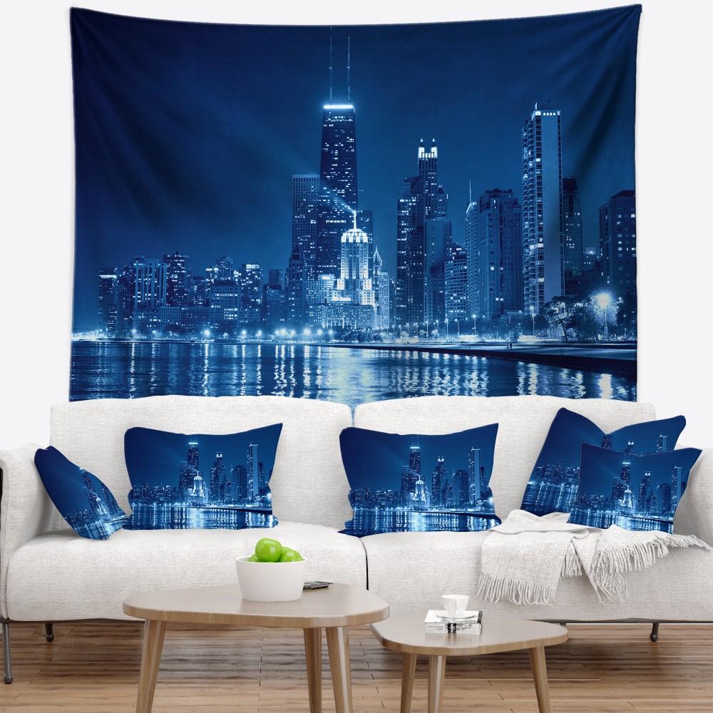 Blue Chicago Skyline Night - HD Wallpaper 