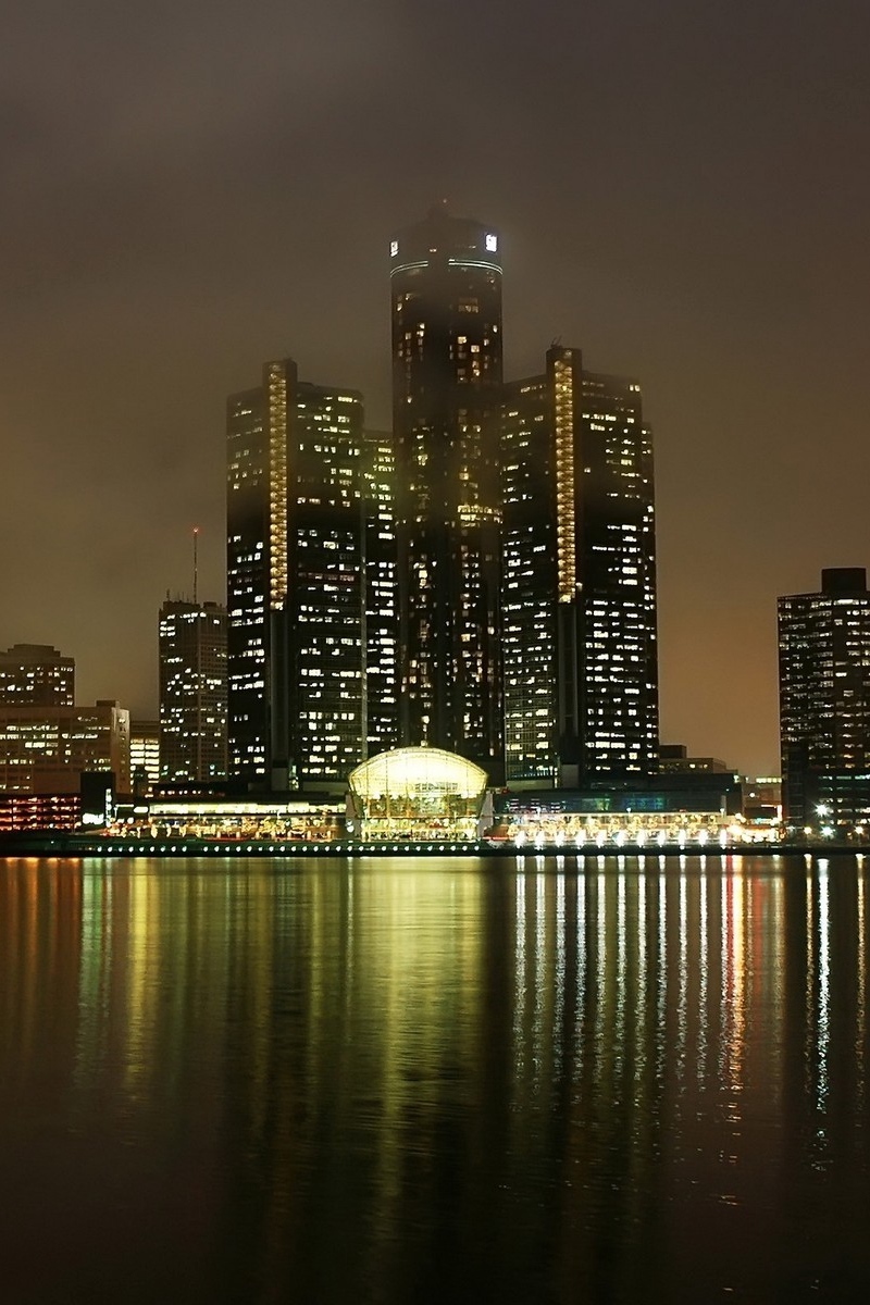 Download Wallpaper Detroit, Michigan, Usa, America, Night, View