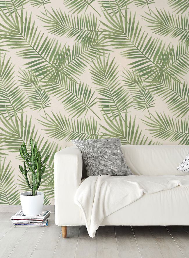 Palm Leaves Wallpaper Living Room - HD Wallpaper 