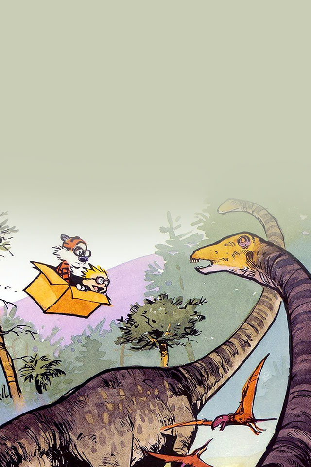 Com Apple Wallpaper Calvin And Hobbes Dinosaurs Iphone4 - HD Wallpaper 