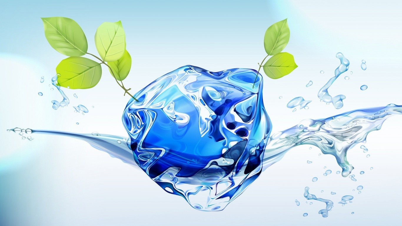 3d Water With Green Leaves Wallpaper,3d Hd Wallpaper,water - HD Wallpaper 
