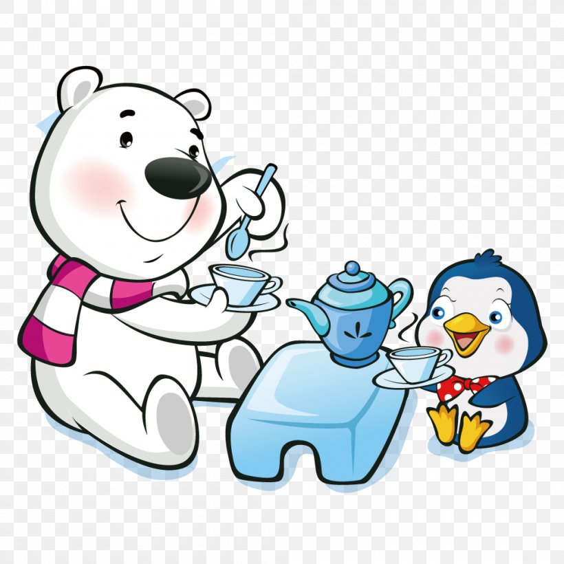 Polar Bear Cartoon Wallpaper, Png, 1000x1000px, Watercolor, - Polar Bears Playing Clip Art - HD Wallpaper 