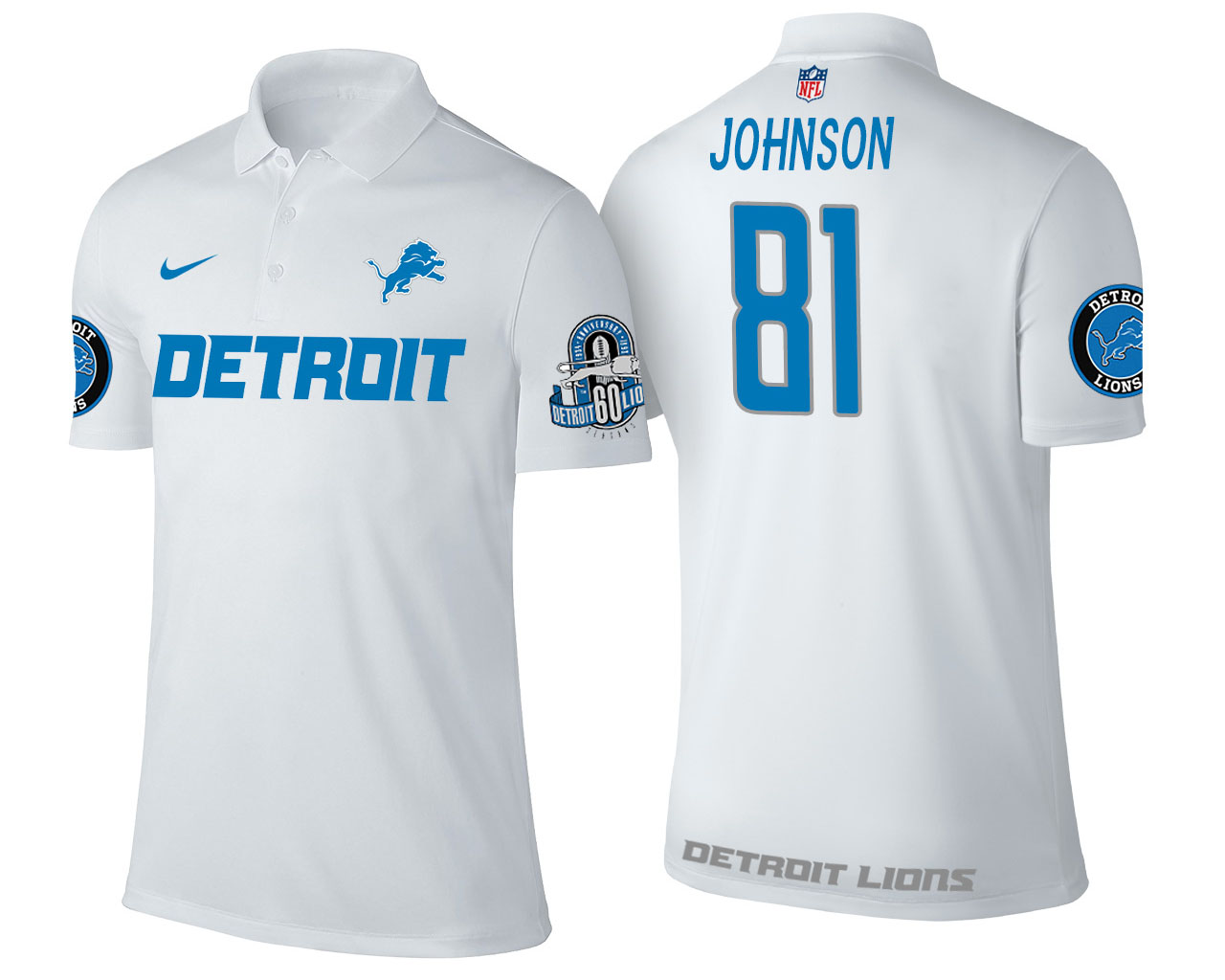 Calvin Johnson White 60th Anniversary Logo Player Polo - Sports Jersey - HD Wallpaper 