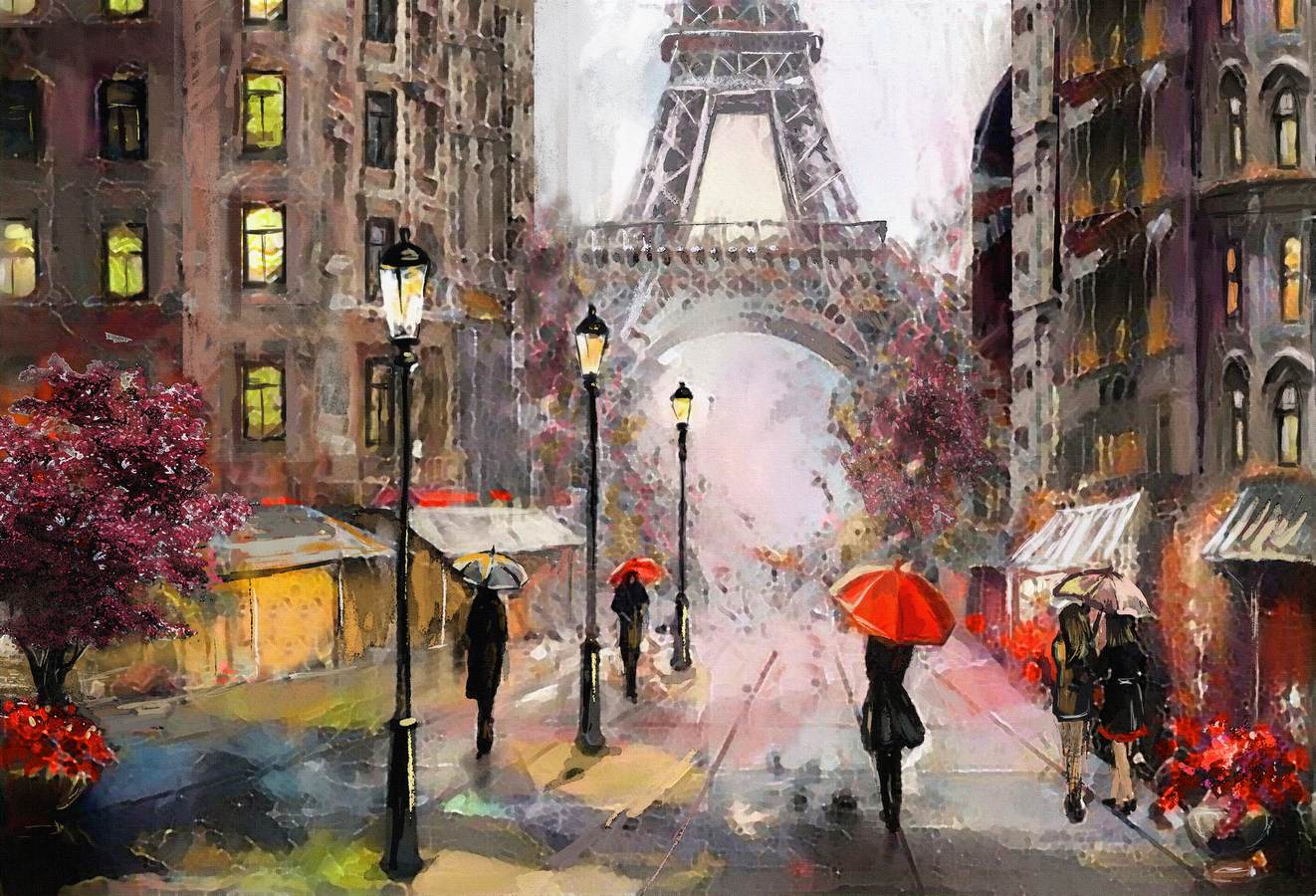 Paris In The Rain Paintings - HD Wallpaper 