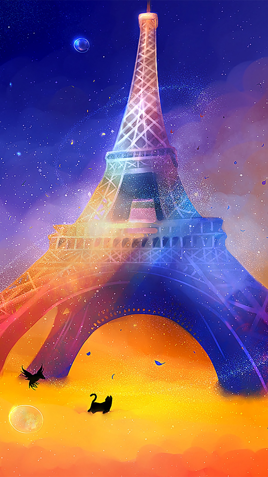 Wallpaper Eiffel Tower, Art, Cat, Bird, Colorful - Paris Eiffel Tower Abstract - HD Wallpaper 