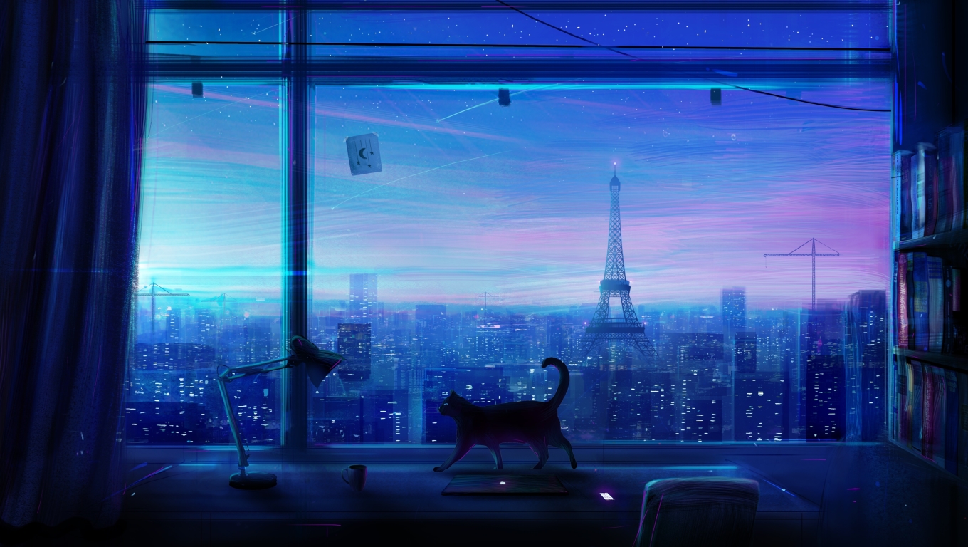 Lonely Night Cat - HD Wallpaper 
