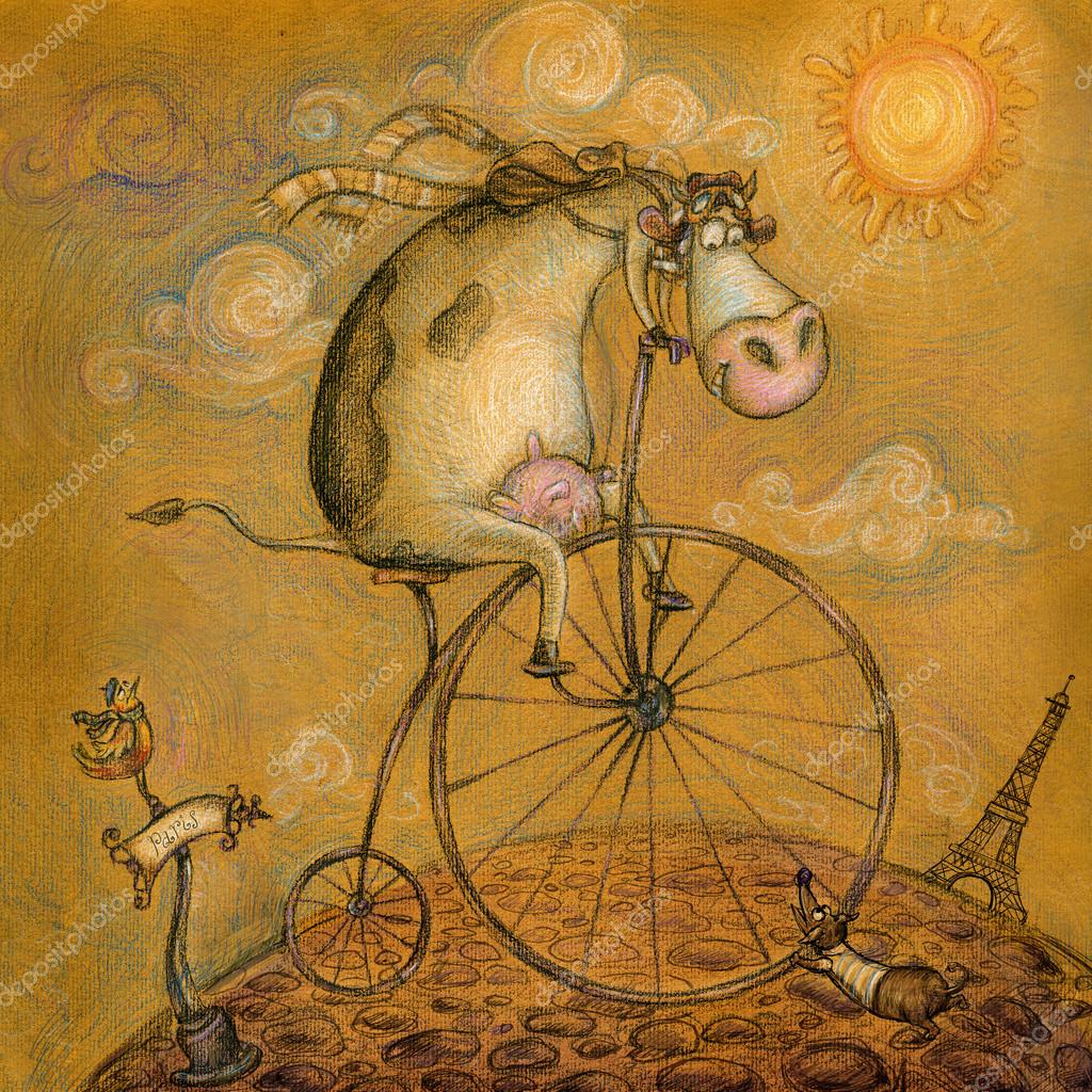 Cow On A Bicycle - HD Wallpaper 