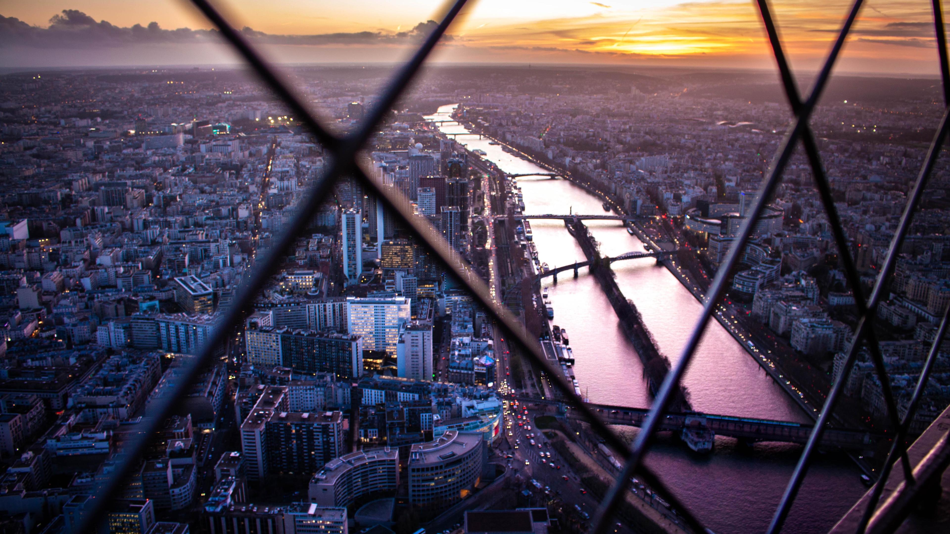 Paris View From Eiffel Tower Top Flower 4k - Paris - HD Wallpaper 