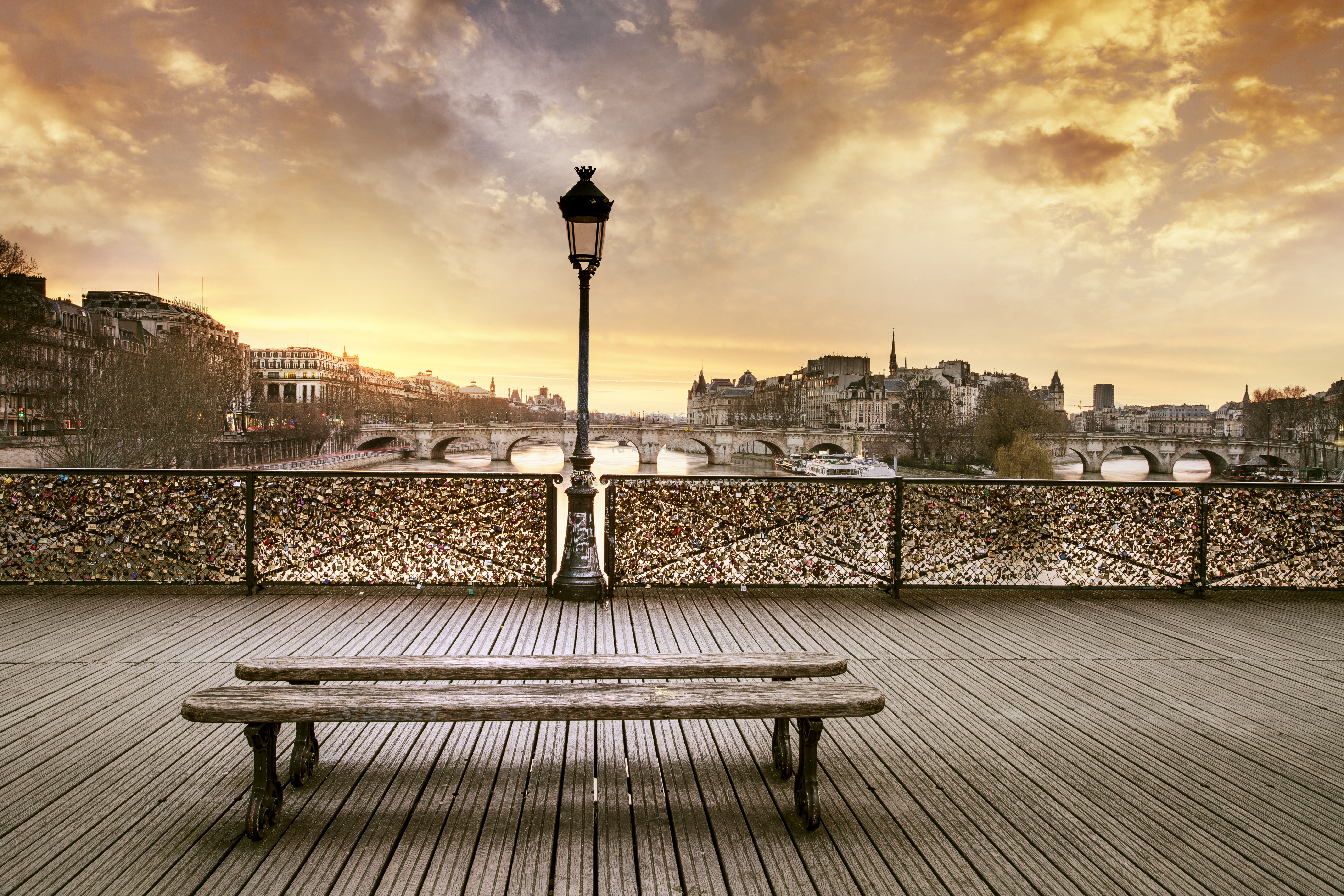 Paris Street France Pier Bench Sunset - Pont Des Arts Paris - HD Wallpaper 