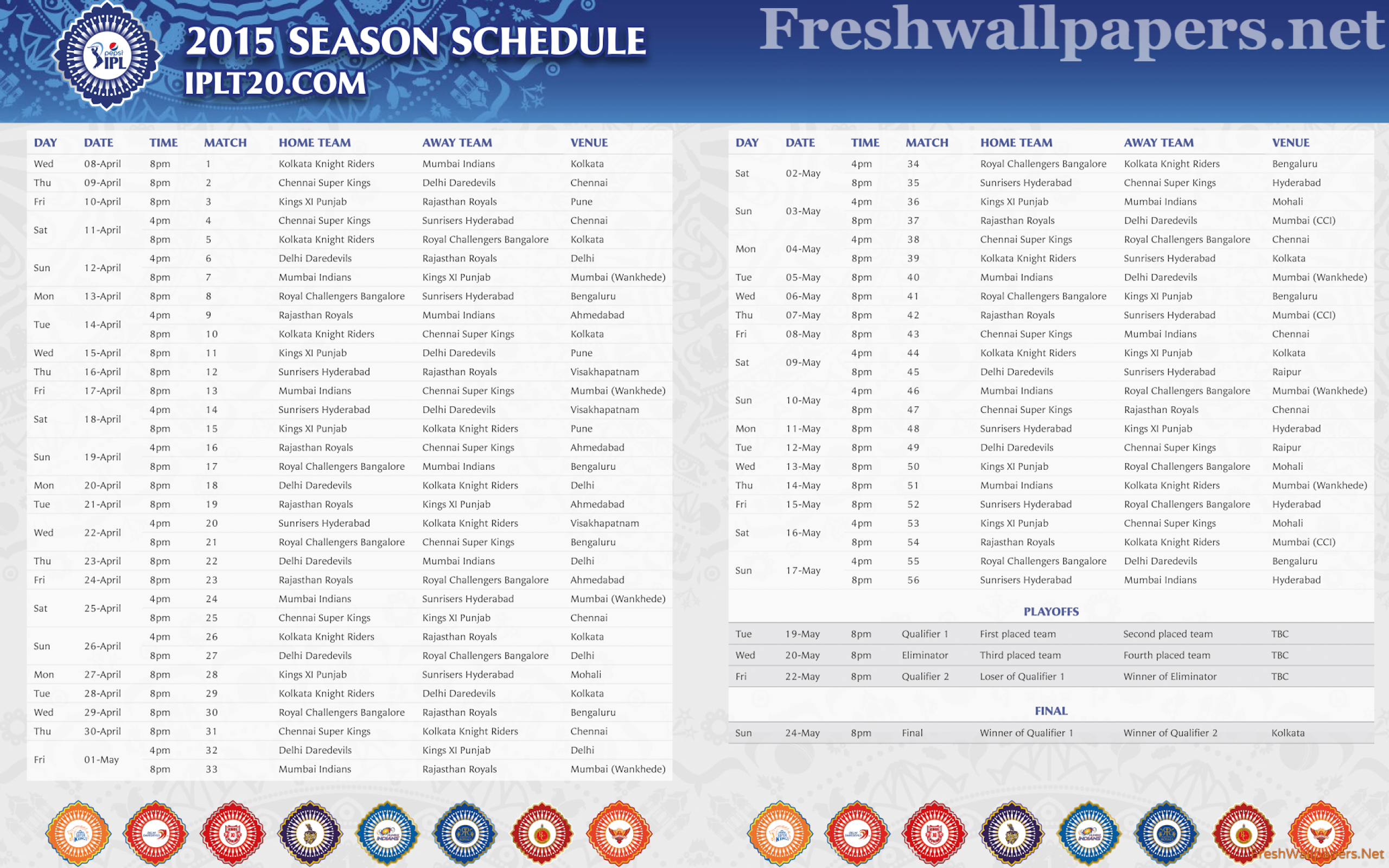 Full Original Ipl Schedule - HD Wallpaper 