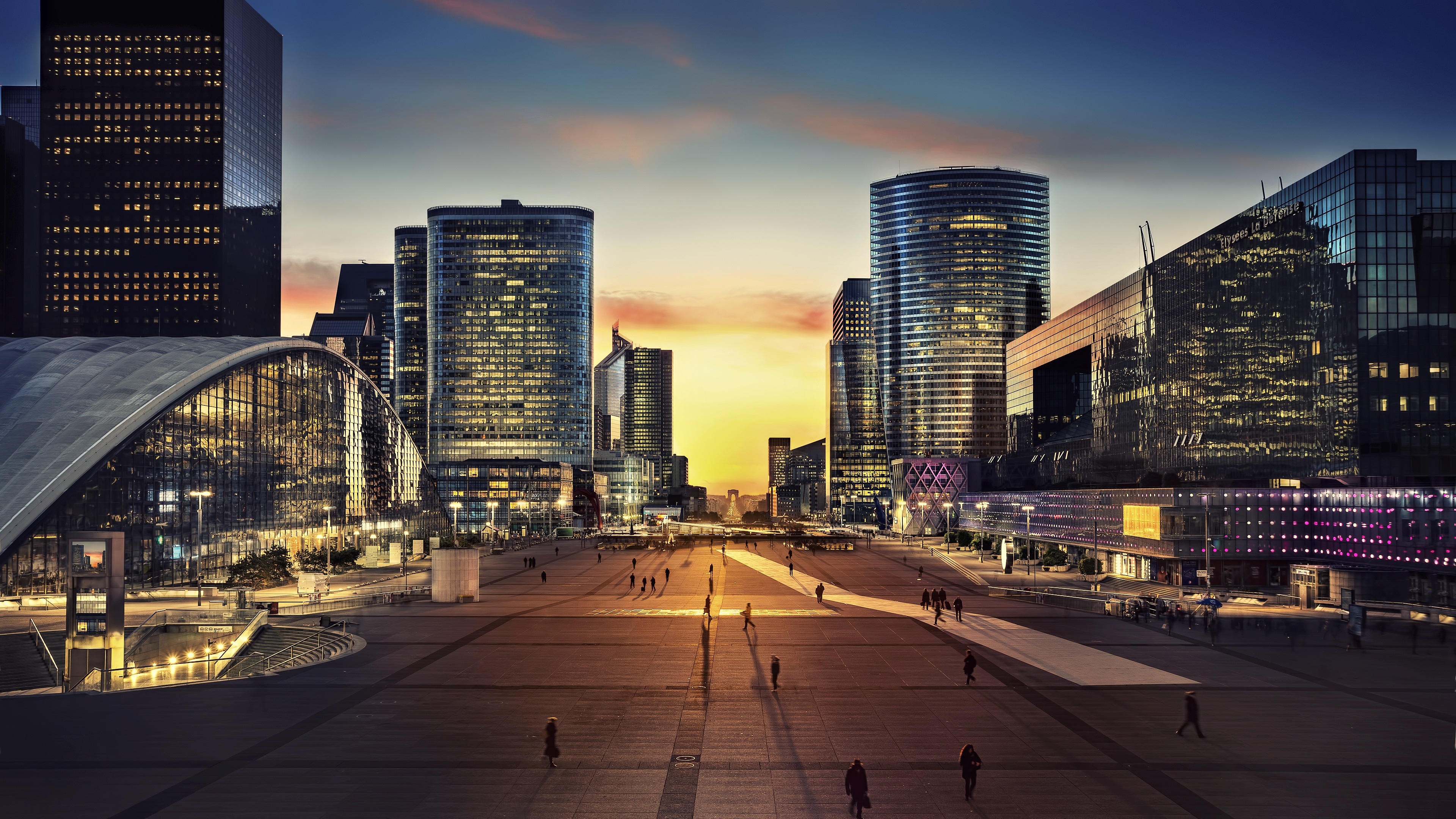 Wallpaper Night Urban View, Paris, People, Street, - La Défense - HD Wallpaper 