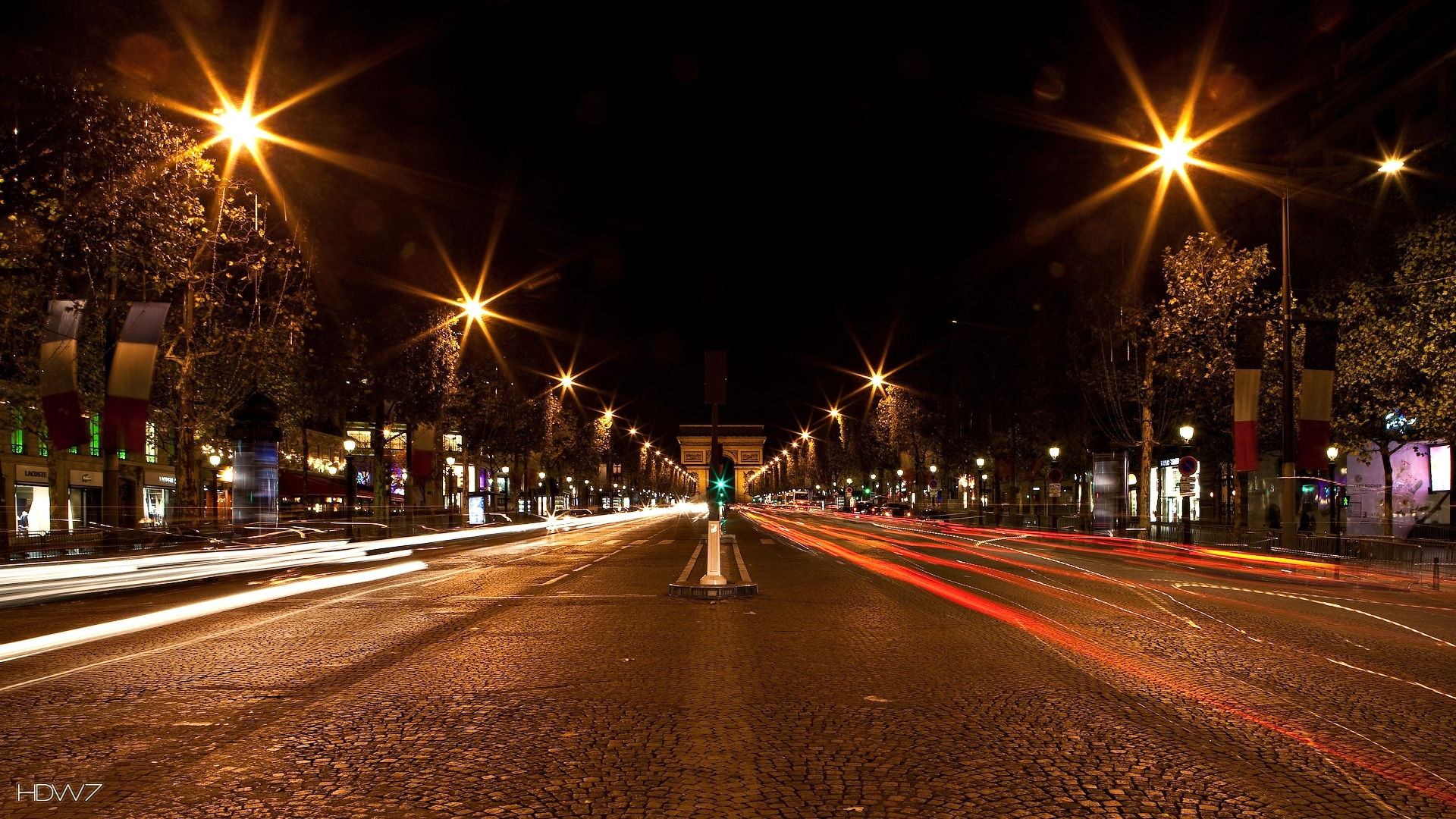 Abstract City Night Road In Paris Hd Street Gate Lights - City Street Lights Background - HD Wallpaper 