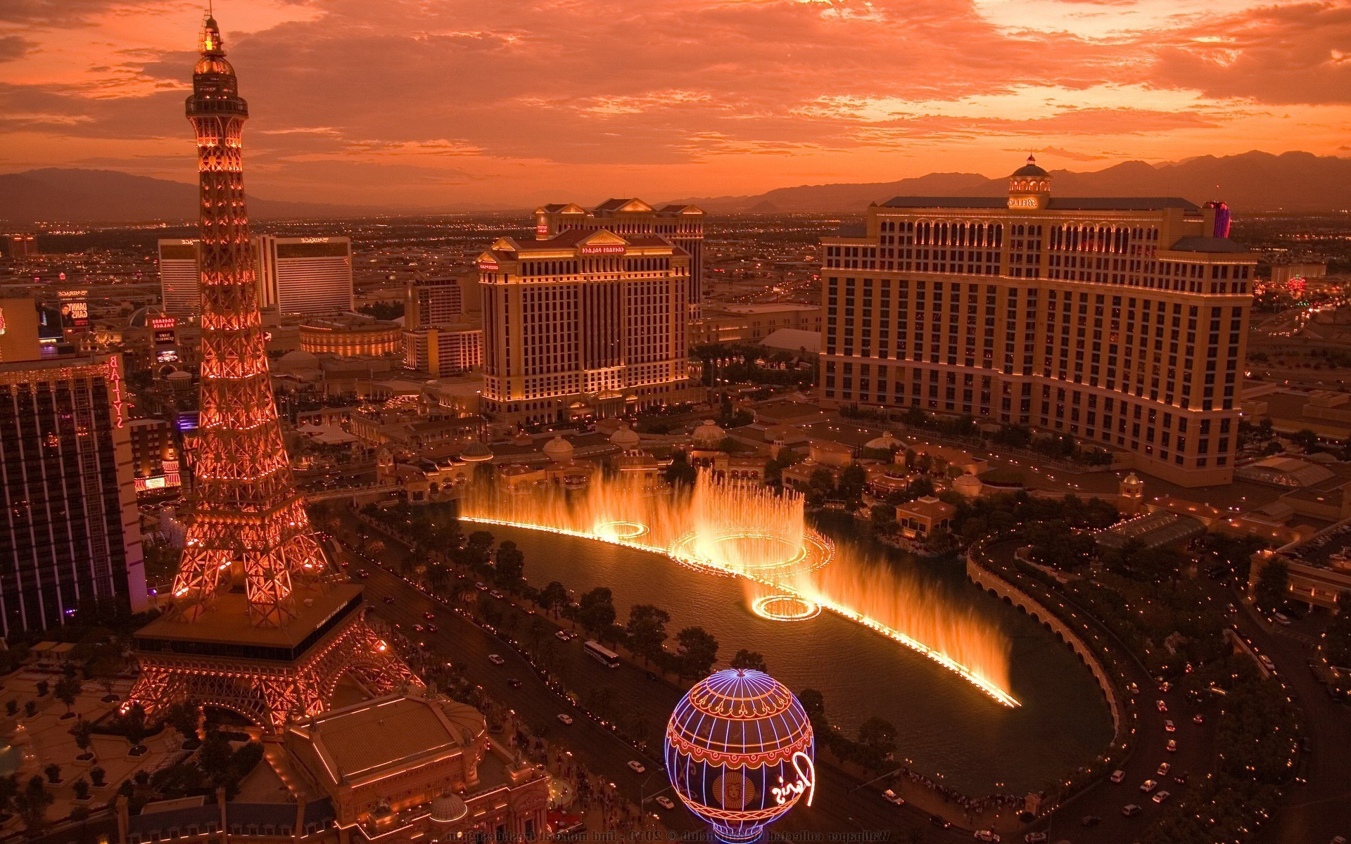 Famous Places Architecture City Travel Skyline Sunset - Bellagio Las Vegas Background - HD Wallpaper 