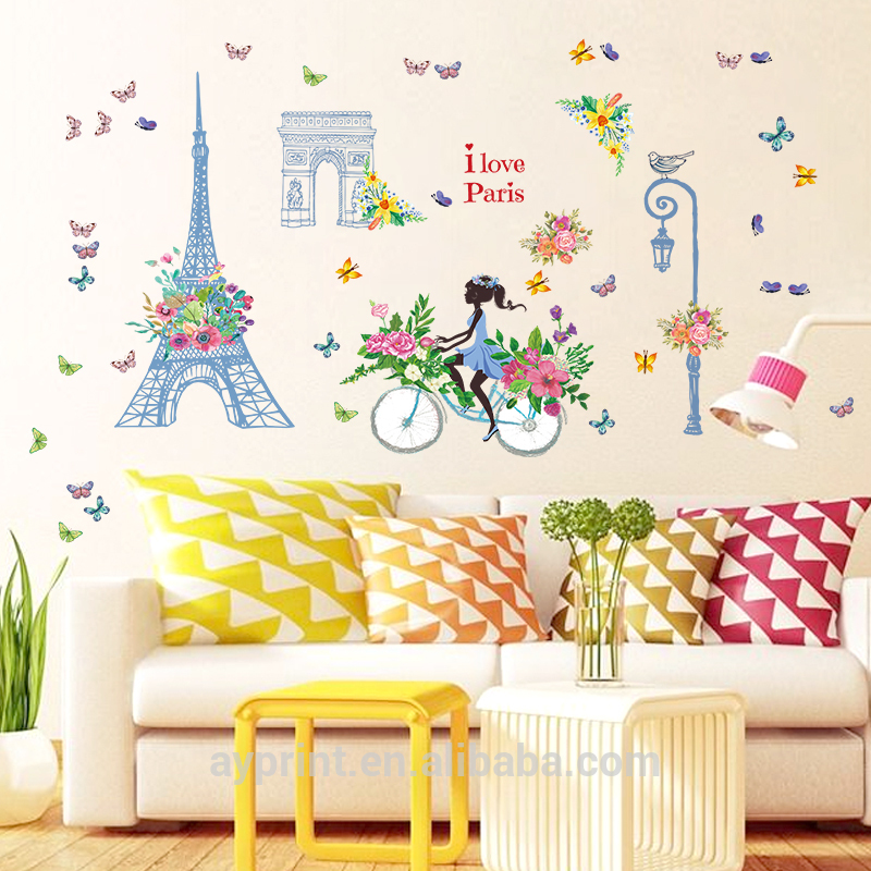 Sk9164 Romantic Eiffel Tower Paris Wall Decal France - Stiker Dinding Gambar Paris - HD Wallpaper 