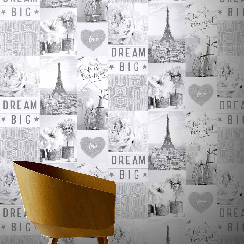 Arthouse Life Is Beautiful Paris Dreams Mono Glitter - Dream Big Paris - HD Wallpaper 