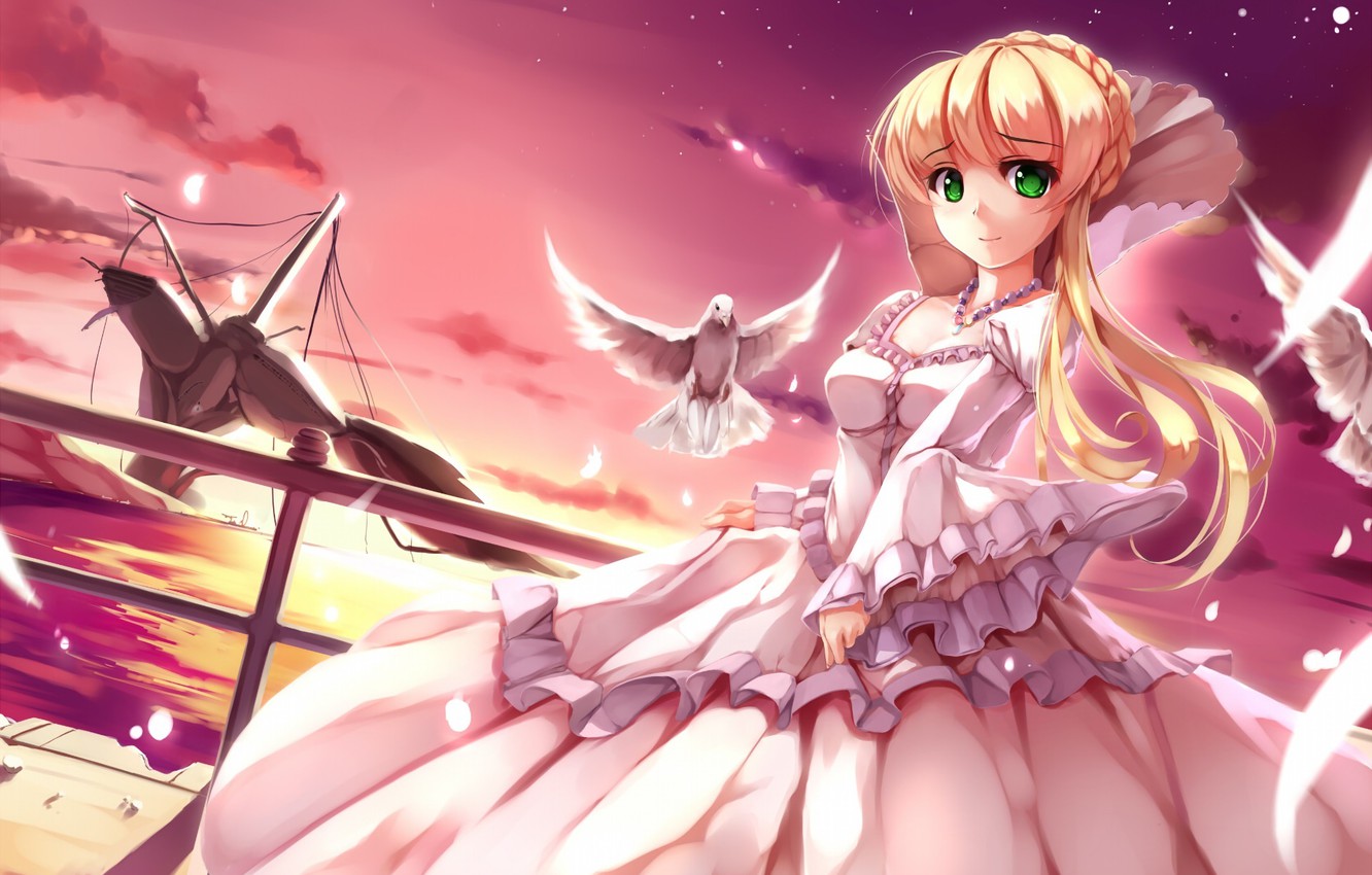 Photo Wallpaper Girl, Sunset, Anime, Dress, Art, Aldnoah - Wallpaper - HD Wallpaper 