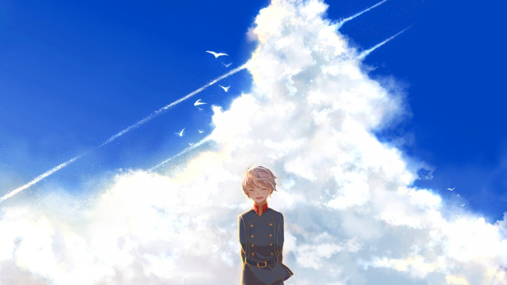 Slaine Troyard, Aldnoah Zero, Clouds, Sky, Birds - Bầu Trời Xanh Anime Boy - HD Wallpaper 