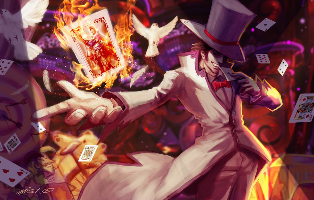 Photo Wallpaper Card, Fire, Hat, Art, Pigeons, Male, - League Of Legends Magician - HD Wallpaper 