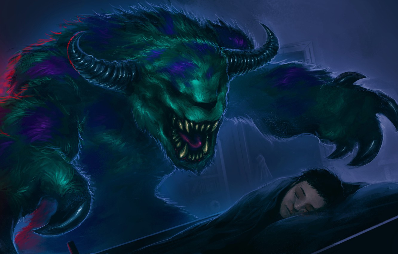 Photo Wallpaper Night, Bed, Sleep, Boy, Art, Sleeping, - Monster Inc Sully Art - HD Wallpaper 