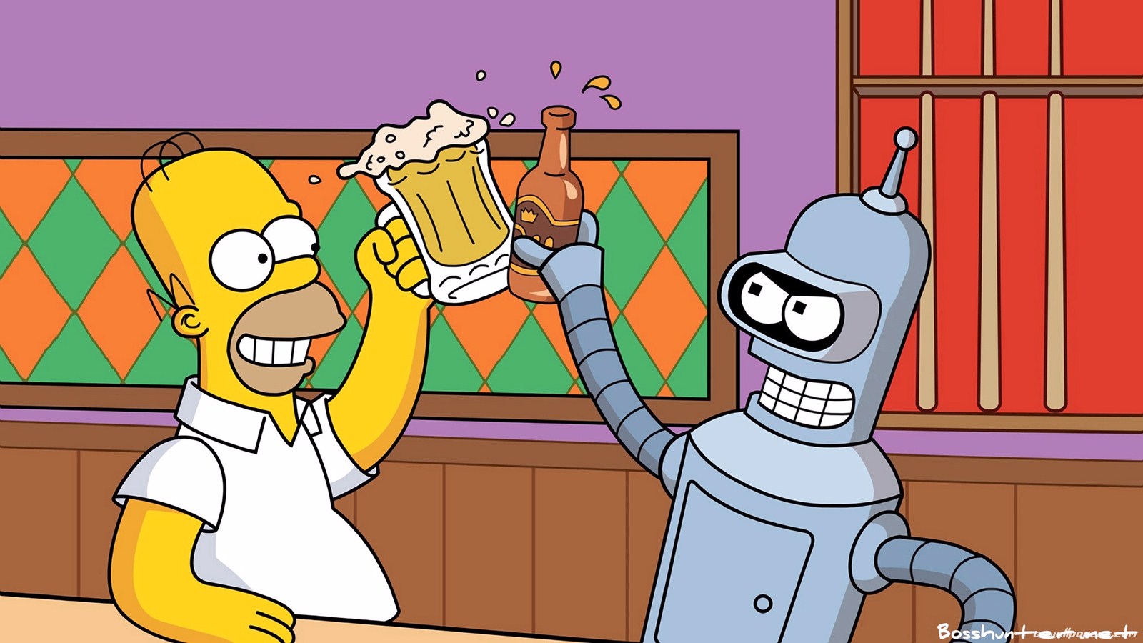 Homer And Bender - HD Wallpaper 