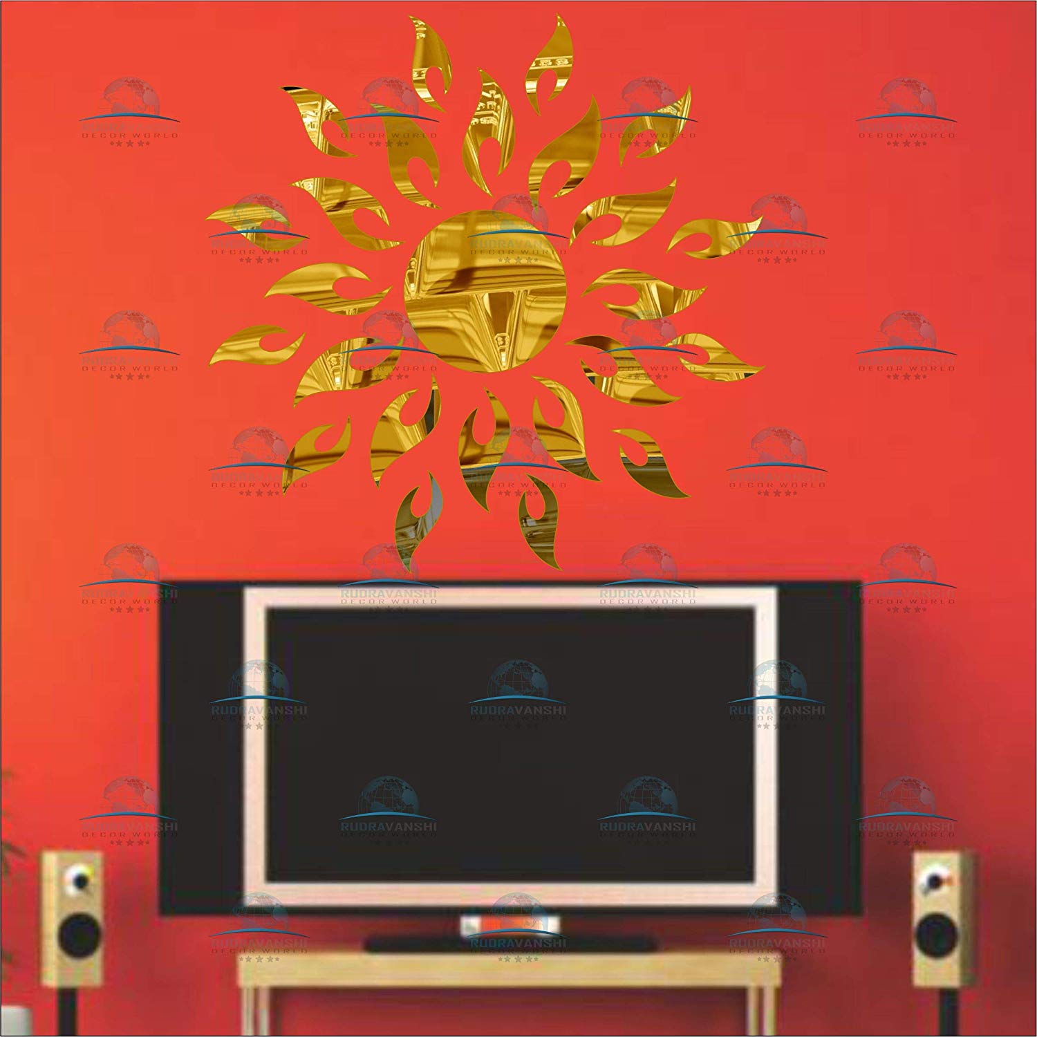 Rudra Vanshi Decor World Sun Flame Golden Code1458 - Room Colour Combination In Red And Yellow - HD Wallpaper 