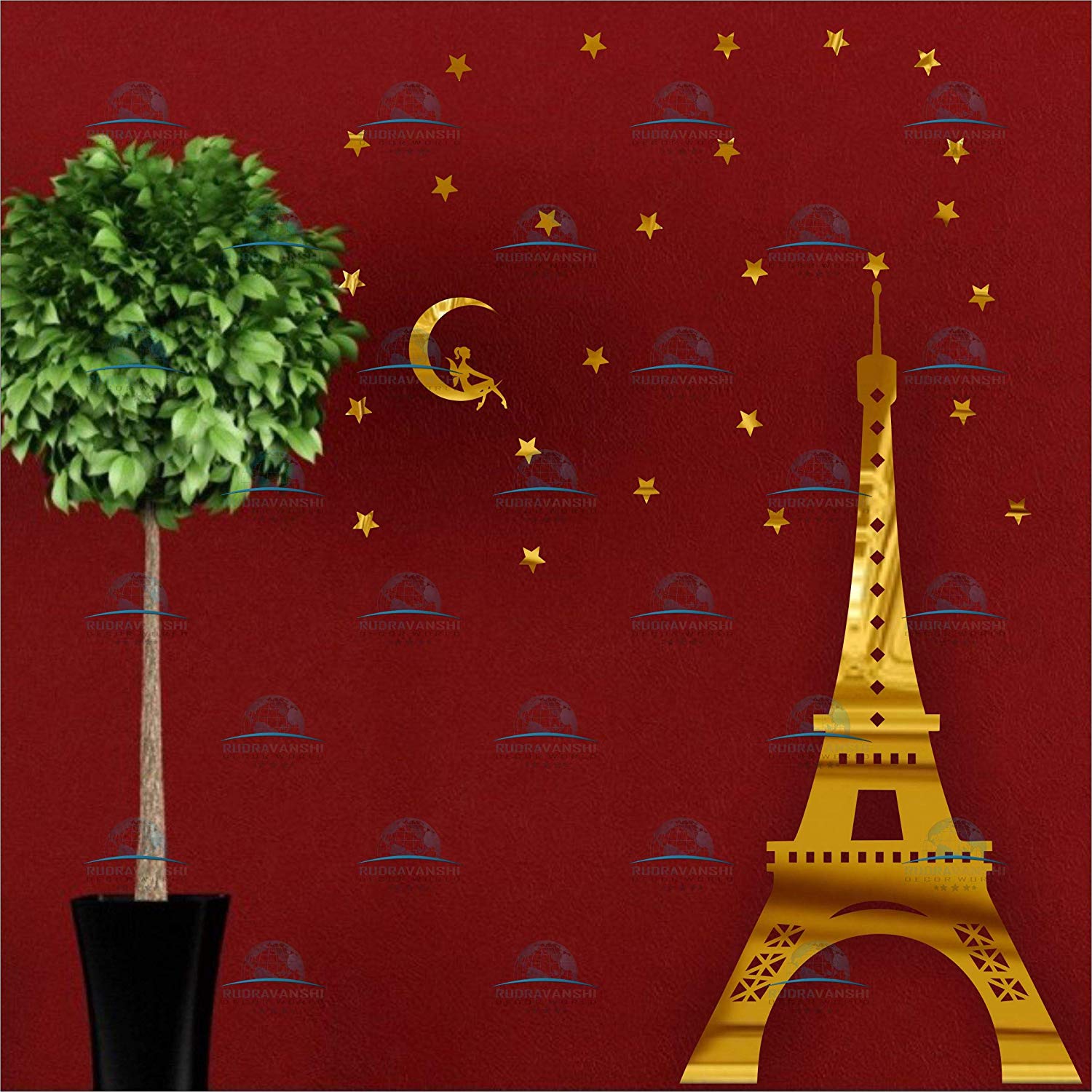 Rudra Vanshi Decor World Eiffel Tower Paris Golden - Gold Paris Wall Sticker - HD Wallpaper 
