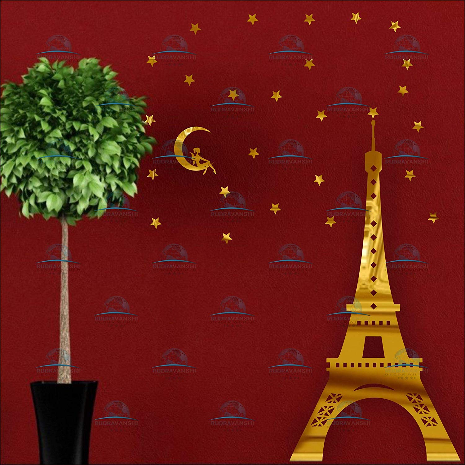 Rudra Vanshi Decor World Eiffel Tower Paris Golden Gold Paris Wall