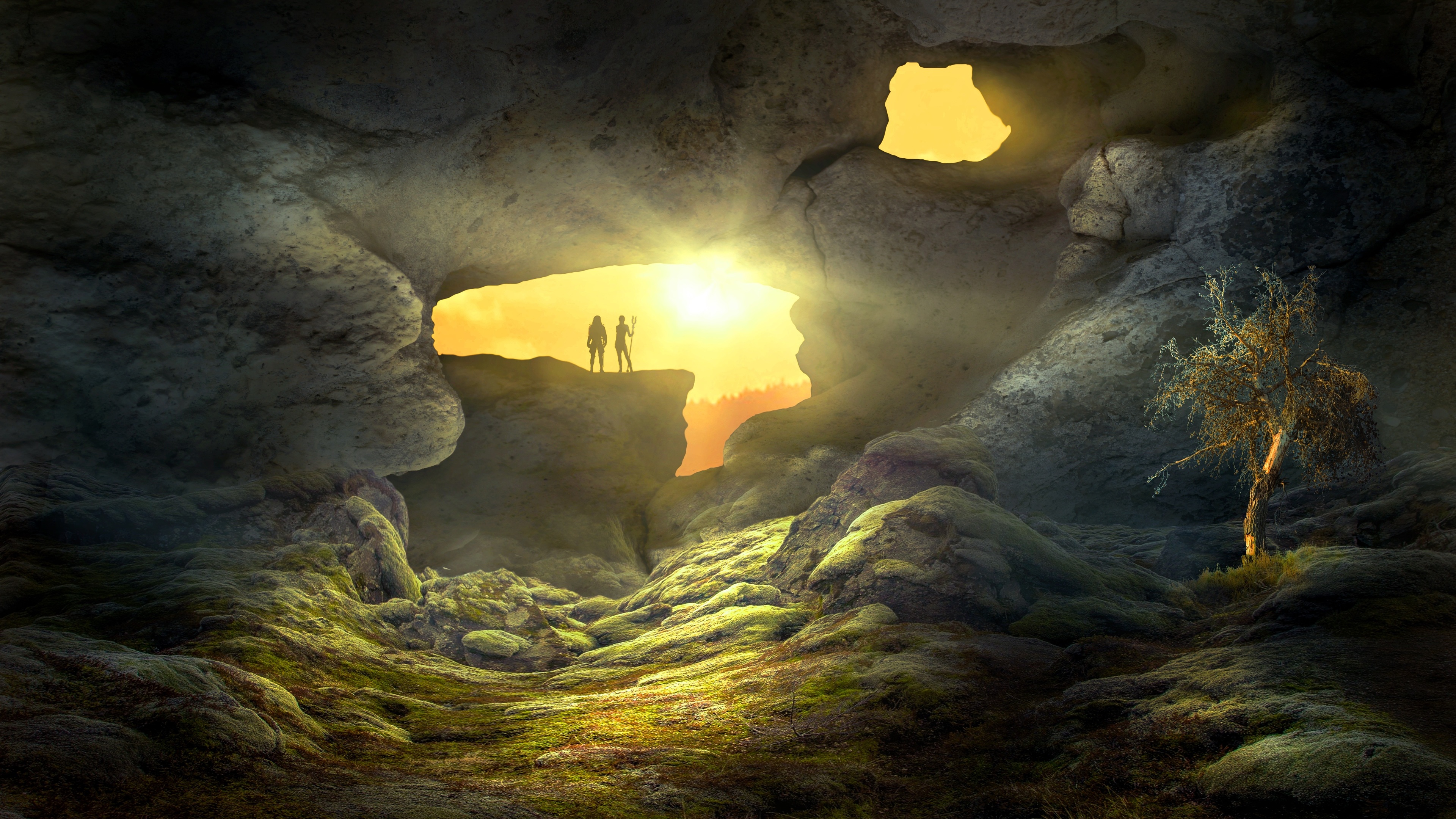 Fantasy Landscape Cave Human 4k - HD Wallpaper 